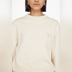 Anine Bing Evan Womens Cream Biege Organic Cotton Medium Sweatshirt Luxury